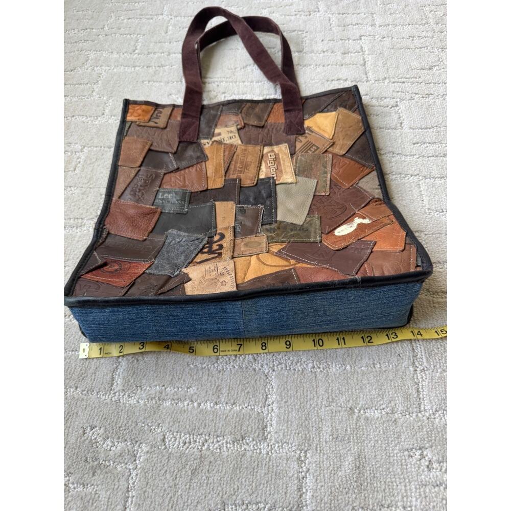 PURSE UNIQUE UPCYCLED LEATHER DESIGNER JEANS TAG LABEL BAG TIRE TRIM PATCHWORK - Picture 12 of 12